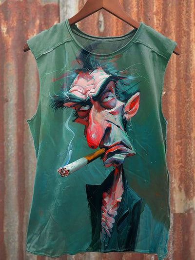 Men's Casual Smoking Man Printed Tank Top