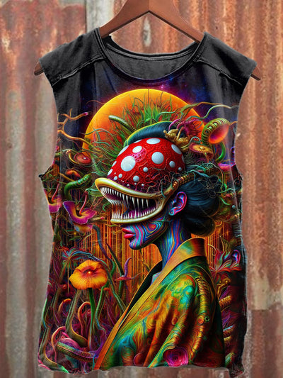 Retro Abstract Cannibal Graffiti Print Casual Cotton Tank Top