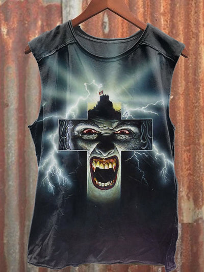 Horror Monster Print Casual Cotton Tank Top
