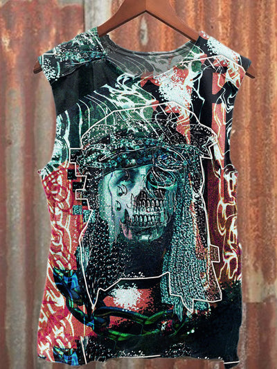 Retro Abstract Graffiti Printed Casual Cotton Tank Top