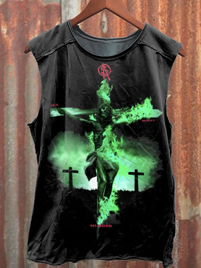 Retro Jesus Graffiti Illustration Casual Loose Tank Top
