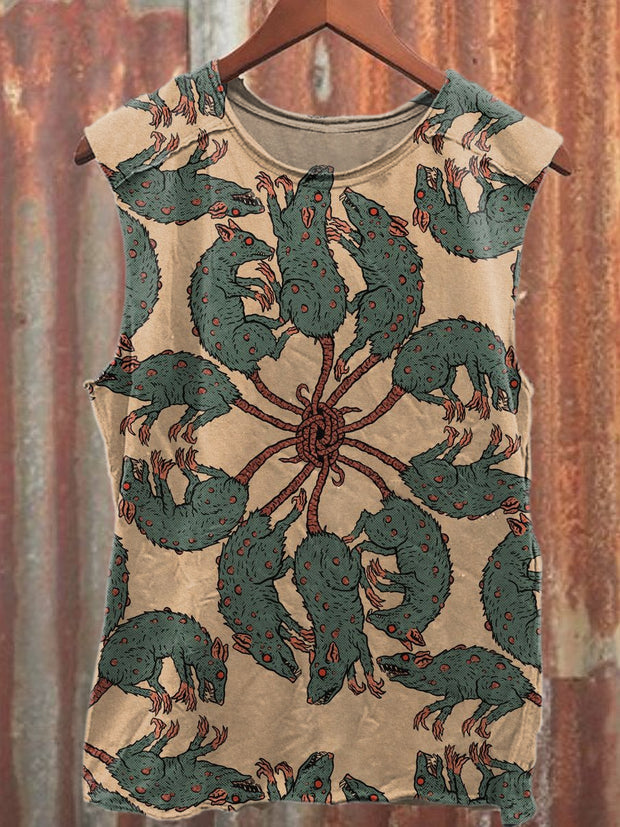 Retro Mouse Graffiti Print Casual Loose Cotton Tank Top
