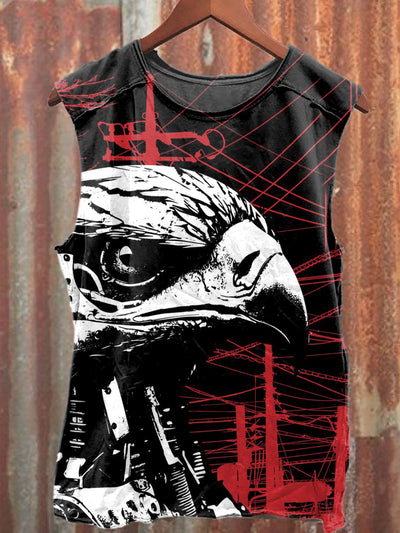 Retro Dark Owl Print Casual Loose Cotton Tank Top