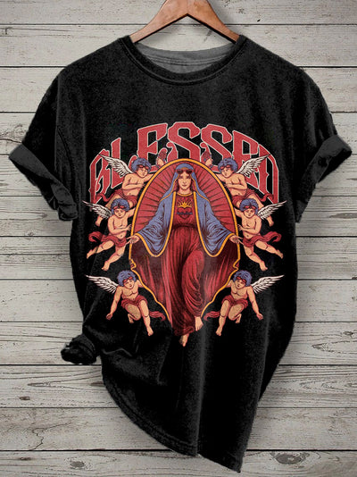 Retro Angel Graffiti Print Casual Loose T-shirt