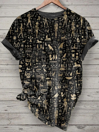 Unisex Egyptian Mural Art Printed Vintage Fashion Loose Short Sleeve T-Shirt