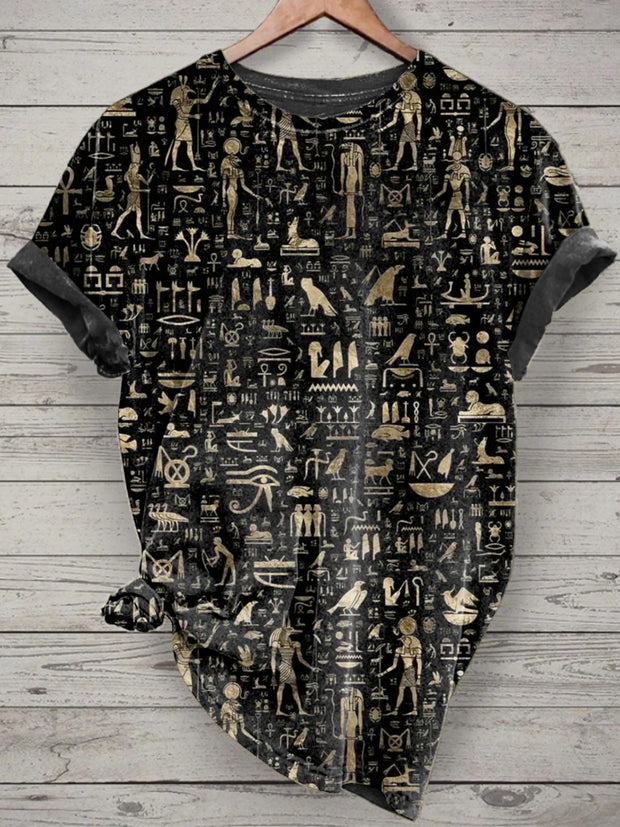 Unisex Egyptian Mural Art Printed Vintage Fashion Loose Short Sleeve T-Shirt