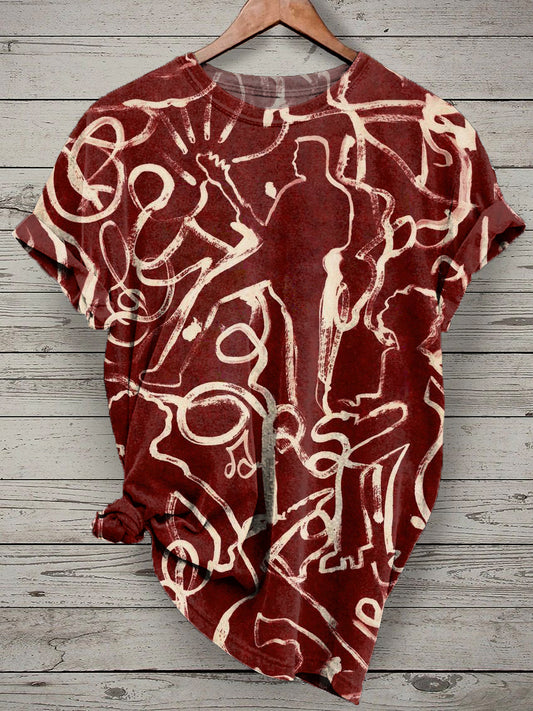 Retro Graffiti Print Casual Loose T-shirt