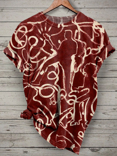 Retro Graffiti Print Casual Loose T-shirt
