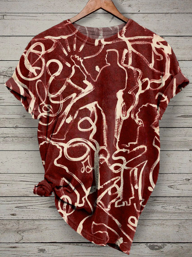 Retro Graffiti Print Casual Loose T-shirt