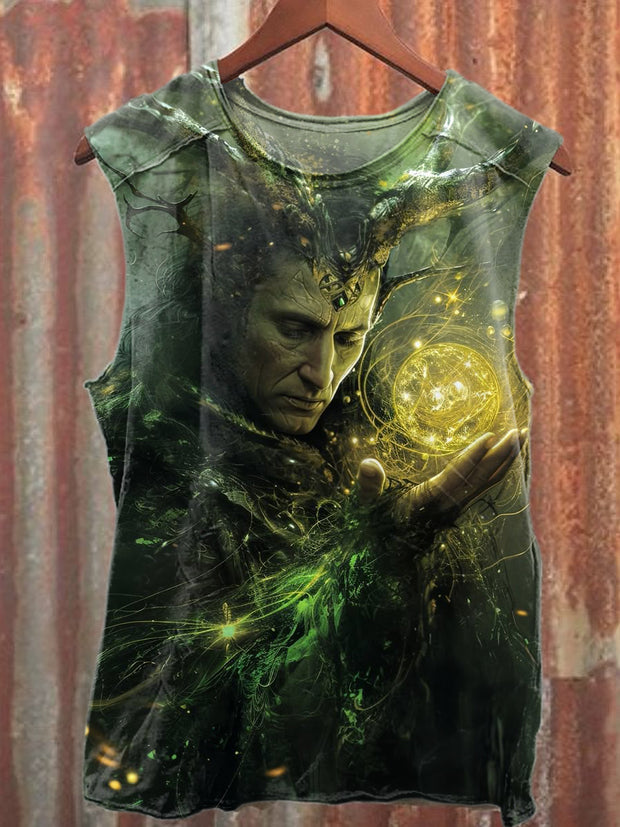 Retro Mystical Power Printed Loose Cotton Tank Top