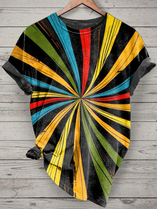 Unisex Colorful Vortex Printed Vintage Fashion Loose Short Sleeve T-Shirt