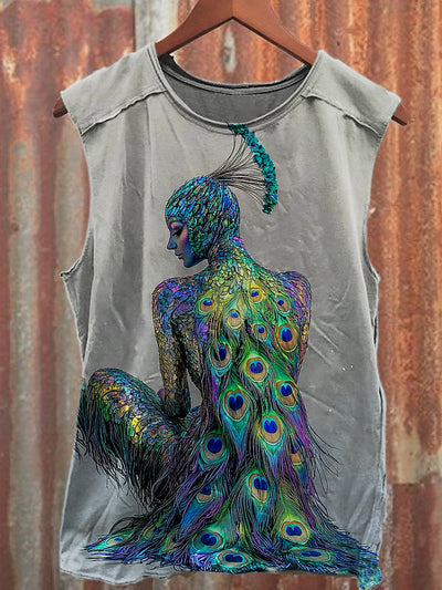 Men's Casual Silk-Stocking Lady Printed Tank Top