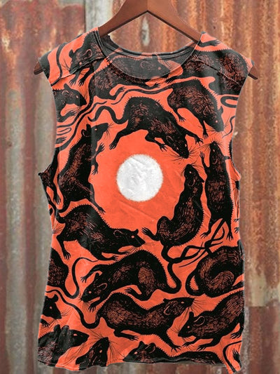 Retro Mouse Graffiti Print Casual Loose Cotton Tank Top