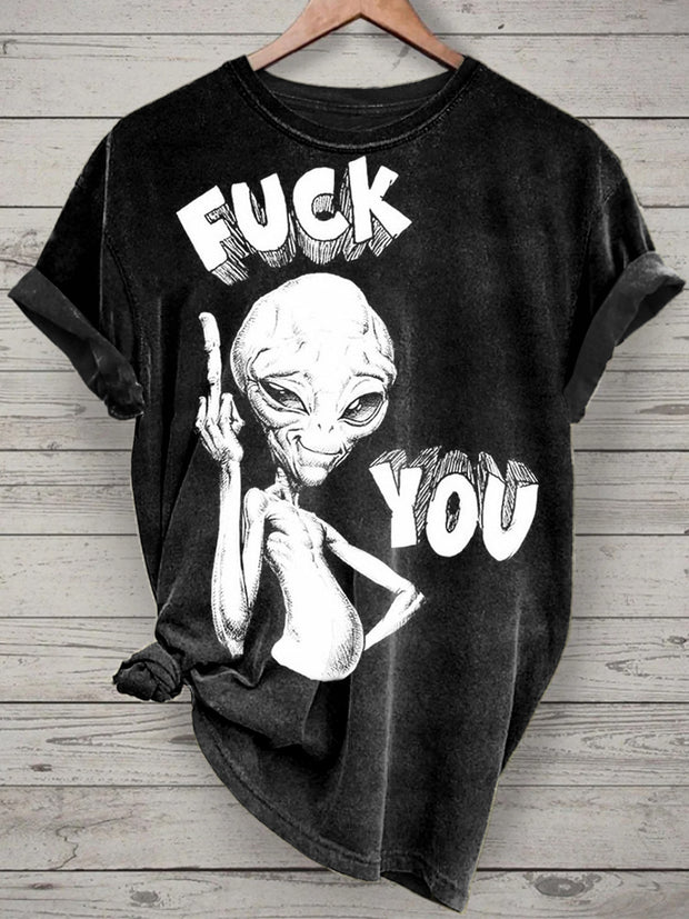 Unisex Alien Printed Vintage Fashion Loose Short Sleeve T-Shirt