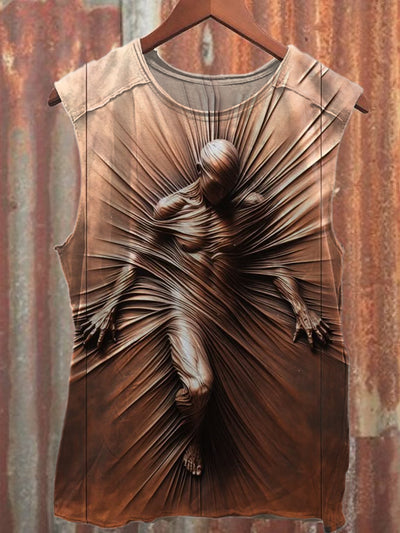 Statue Graffiti Print Loose Cotton Tank Top