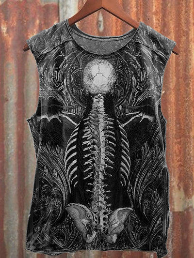 Skull Art Print Loose Cotton Tank Top