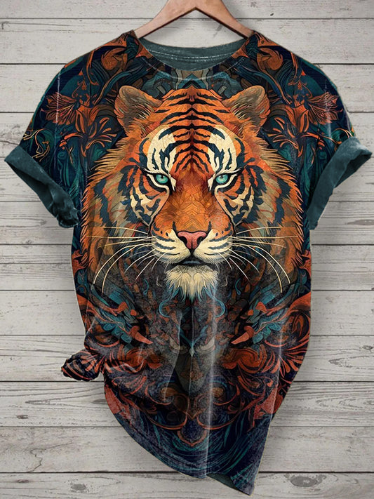 Tiger Printed Vintage Fashion Loose Short Sleeve T-Shirt