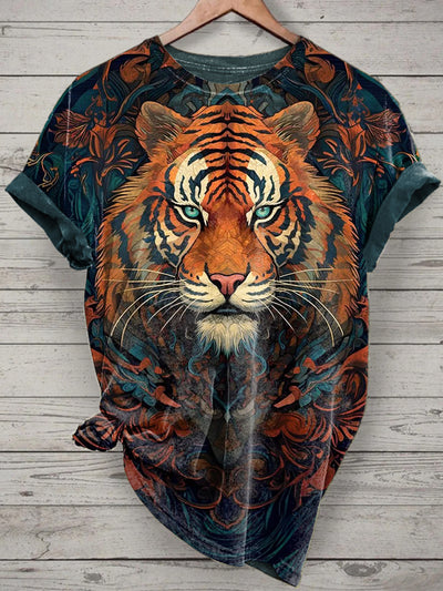 Tiger Printed Vintage Fashion Loose Short Sleeve T-Shirt