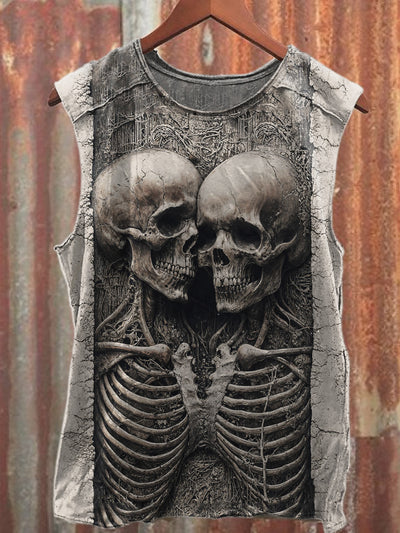 Skull Art Print Loose Cotton Tank Top