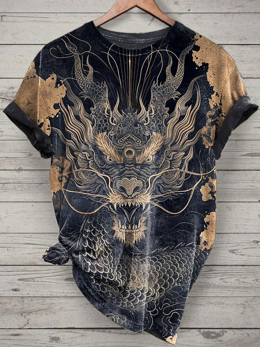 Dragon Printed Vintage Fashion Loose Short Sleeve T-Shirt
