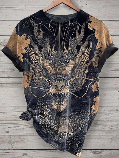 Dragon Printed Vintage Fashion Loose Short Sleeve T-Shirt