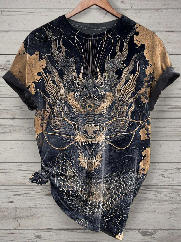 Dragon Printed Vintage Fashion Loose Short Sleeve T-Shirt
