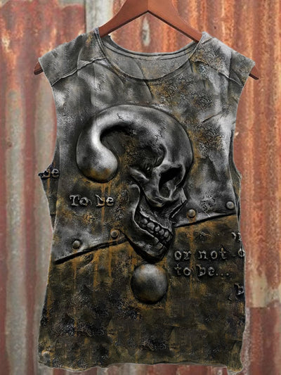 Skull Art Print Loose Cotton Tank Top