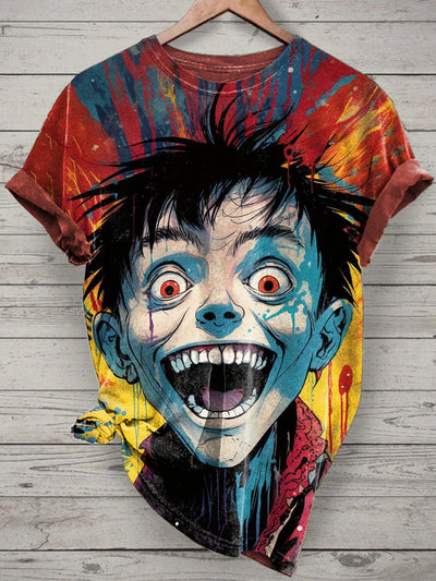 Unisex Colored Printed Vintage Fashion Loose Short Sleeve T-Shirt