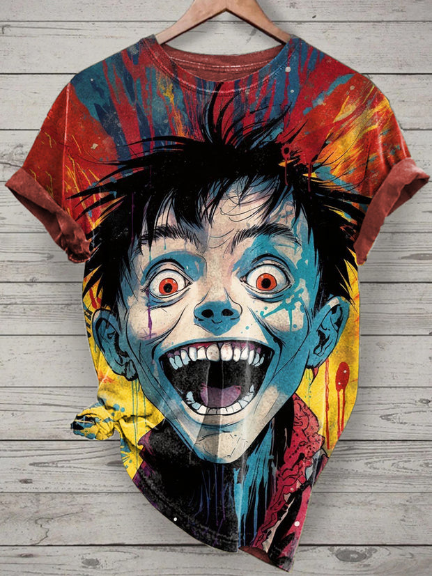 Unisex Colored Printed Vintage Fashion Loose Short Sleeve T-Shirt