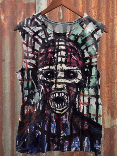 Abstract Graffiti Print Loose Cotton Tank Top
