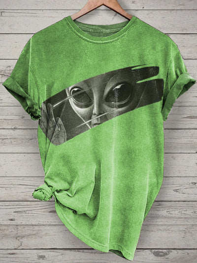 Unisex Alien Printed Vintage Fashion Loose Short Sleeve T-Shirt