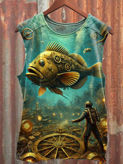 Men's Casual Mechanical Fish Printed Tank Top