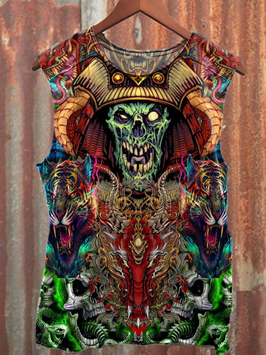 Skull Game Graffiti Print Loose Cotton Tank Top