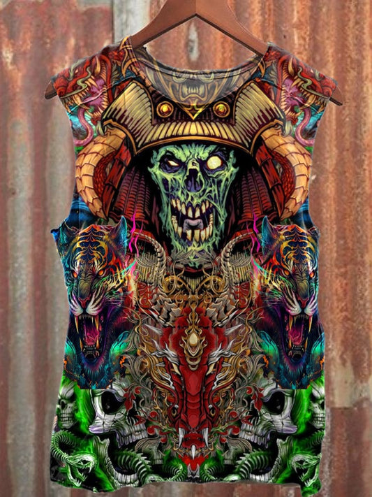 Skull Game Graffiti Print Loose Cotton Tank Top