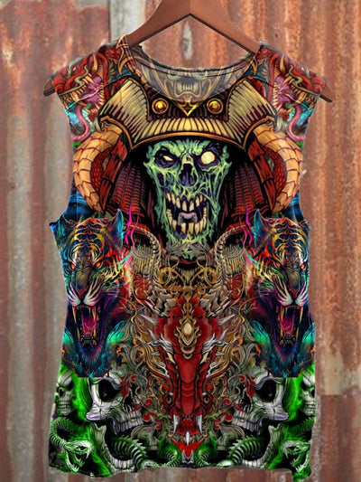 Skull Game Graffiti Print Loose Cotton Tank Top