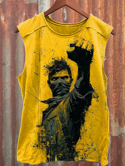 Warriors Graffiti Print Loose Cotton Tank Top