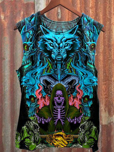 Skull Game Graffiti Print Loose Cotton Tank Top
