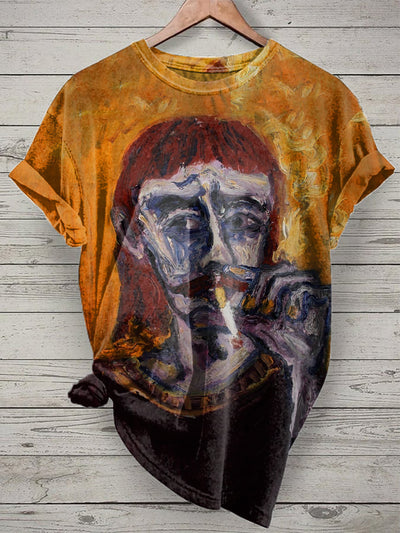Retro Abstract Old Man Graffiti Print Casual T-Shirt