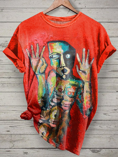 Retro Abstract Old Man Graffiti Print Casual T-Shirt
