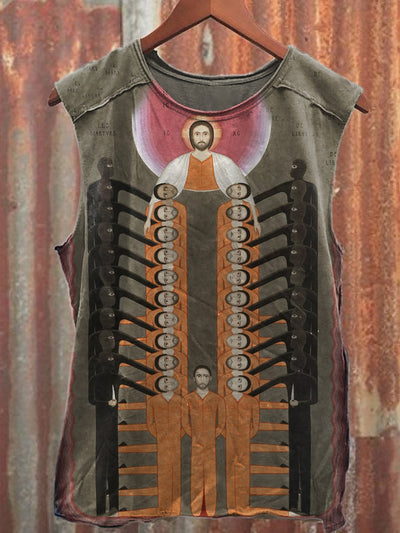 Vintage Abstract Jesus Art Print Casual Cotton Tank Top