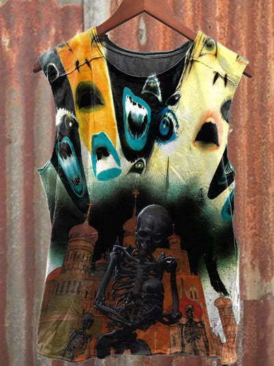 Refantasy Abstract World Skull Art Print Fashion Loose Tank Top