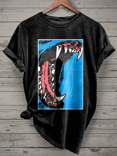 Wolf Tooth Print Casual T-shirt