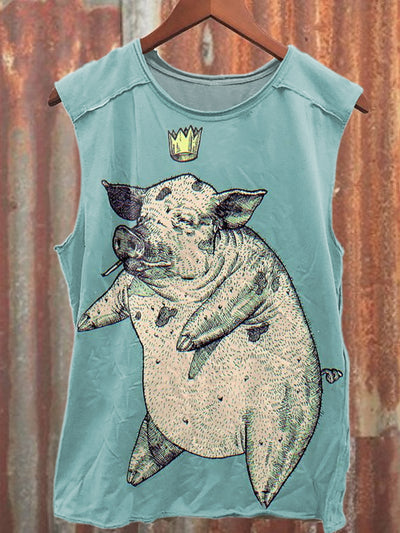 Fun Pig Print Casual Cotton Tank Top