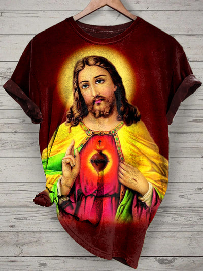 Jesus Printed Vintage Fashion Loose Short Sleeve T-Shirt