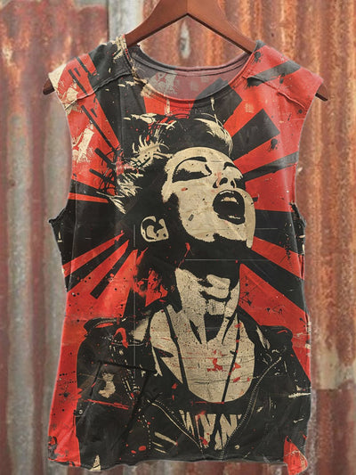 Retro Pop Punk Graffiti Print Casual Cotton Tank Top