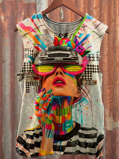 Men's Casual Colorful Graffiti Art Printed Tank Top