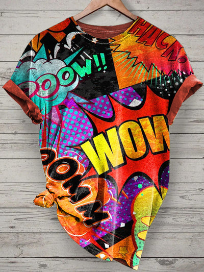 Unisex Comic Art Printed Vintage Fashion Loose Short Sleeve T-Shirt