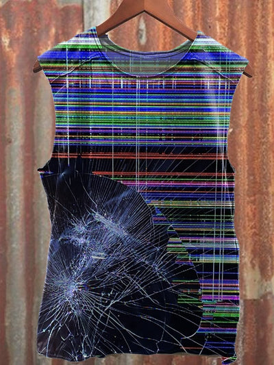Abstract Broken Fragments Illustration Printed Casual Cotton Tank Top