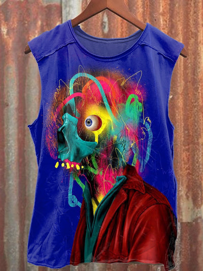 Retro Pop Skull Graffiti Print Casual Cotton Tank Top