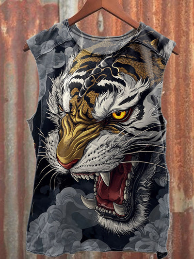 Fierce Tiger Print Casual Cotton Tank Top